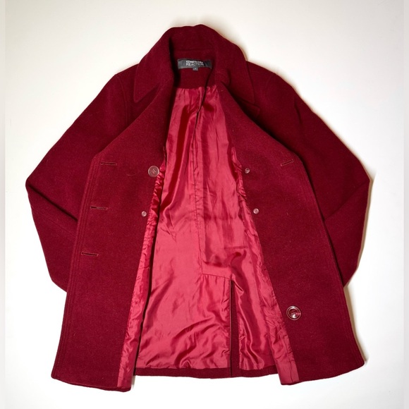 Kenneth Cole Women's Double-Breasted Wool Blend Dark Red Pea Coat Size- 2 - Picture 7 of 9